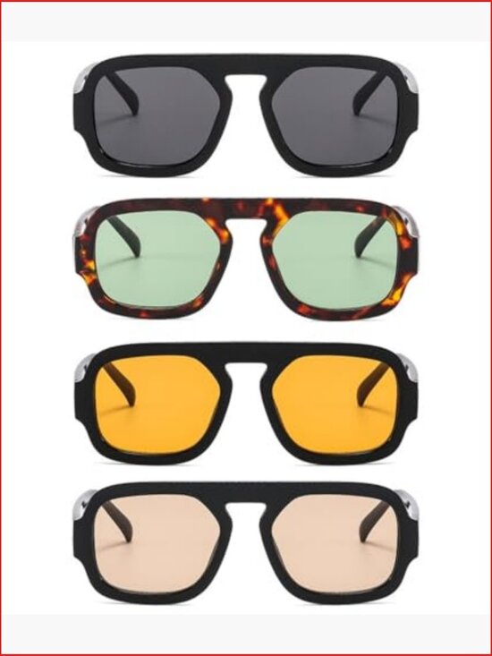 4 Pcs Retro 70s Square Aviator Sunglasses UV400 Protection main image 5
